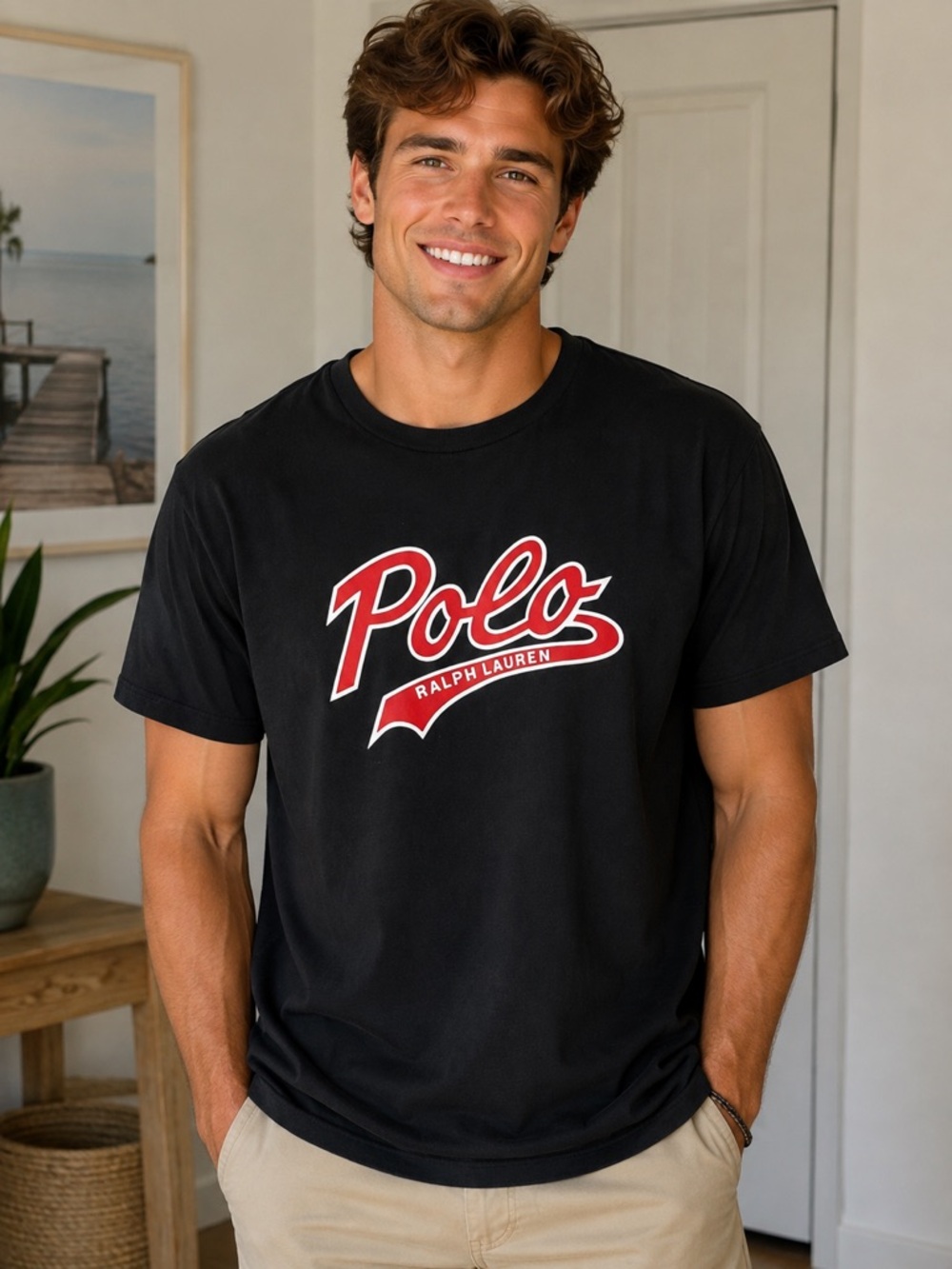 Polo Ralph Lauren Black Red Logo Graphic Tee Shirt Men’s XL Classic Fit